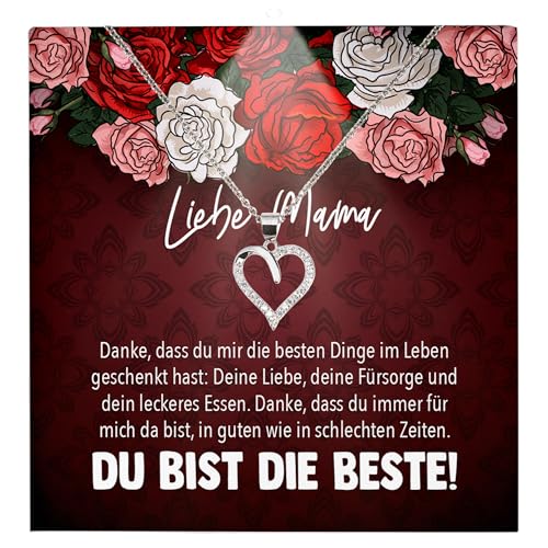 22Feels Beste Mama Geschenk Frauen Schmuck - Silber 925/000 Herz Halskette Damen - Muttertag Geburtstag Weihnachten Idee von Tochter Sohn an Mutter Eltern Familie - Karte Premium Licht Etui von 22Feels