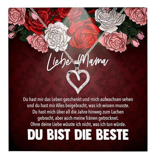 22Feels Beste Mama Geschenk Frauen Schmuck - Silber 925/000 Herz Halskette Damen - Muttertag Geburtstag Weihnachten Idee von Tochter Sohn an Mutter Eltern Familie - Karte Premium Licht Etui von 22Feels