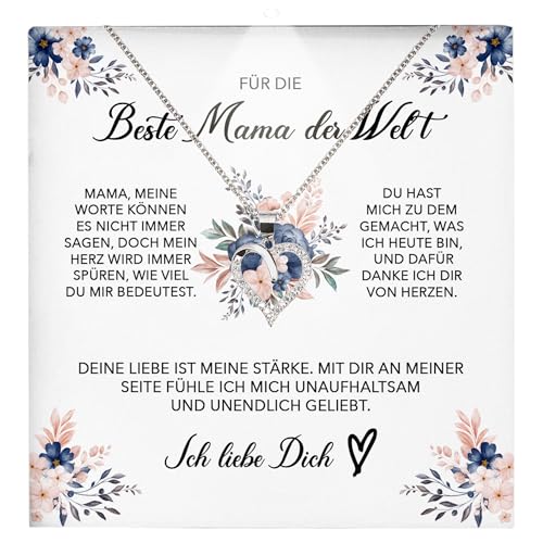 22Feels Beste Mama der Welt Geschenk Damen Schmuck - Silber 925/000 Herz Halskette Frauen - Muttertag Geburtstag Weihnachten Idee Tochter Sohn Mutter Eltern Familie - Karte Premium Licht Etui von 22Feels