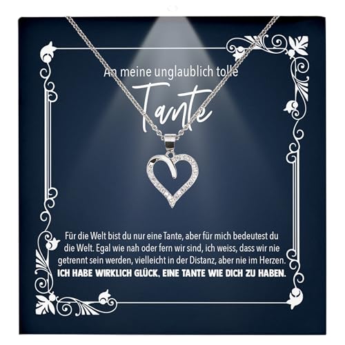 22Feels Beste Tante Geschenk Frauen Schmuck - Silber 925/000 Herz Halskette - Damen Geburtstag Weihnachten Idee Muttertag Schwester - Karte Premium Licht Etui von 22Feels