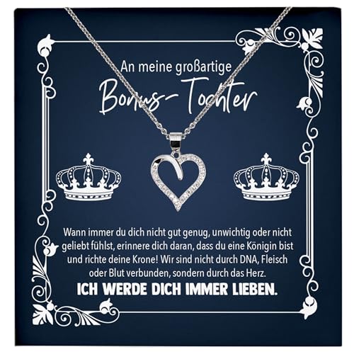 22Feels Bonus Tochter Geschenk Geburtstag Weihnachten Stieftochter Frauen Schmuck Set - Echt Silber 925 Herz Halskette mit Karte von 22Feels
