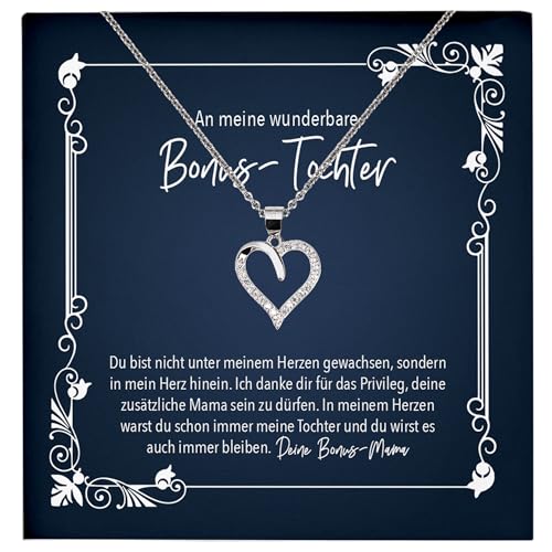 22Feels Bonus Tochter Geschenk von Stiefmama Geburtstag Weihnachten Stieftochter Frauen Schmuck Set - Echt Silber 925 Herz Halskette mit Karte von 22Feels