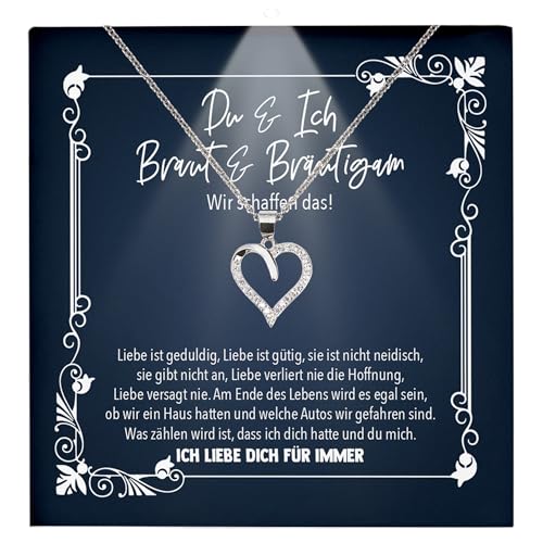 22Feels Braut Geschenk von Bräutigam Frauen Schmuck zur Hochzeit Bride to be- Silber 925/000 Herz Halskette Verlobte - Damen Verlobung Ich Liebe Dich Hochzeitsplanung - Karte Premium Licht Etui von 22Feels