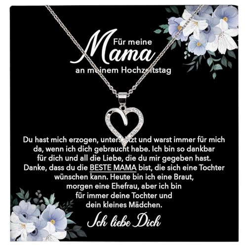 22Feels Brautmutter Geschenk von Braut Silber 925/000 Herz Halskette Karte Frauen Schmuck Hochzeit Meine Mutter Damen Collier mit 23 Steinen von 22Feels
