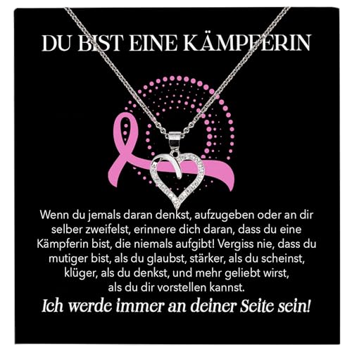 22Feels Brustkrebs Kämpferin Geschenk Silber 925 Herz Halskette mit Karte Frauen Schmuck Damen und Collier - Mut und Stärke während Therapie Mammakarzinom von 22Feels