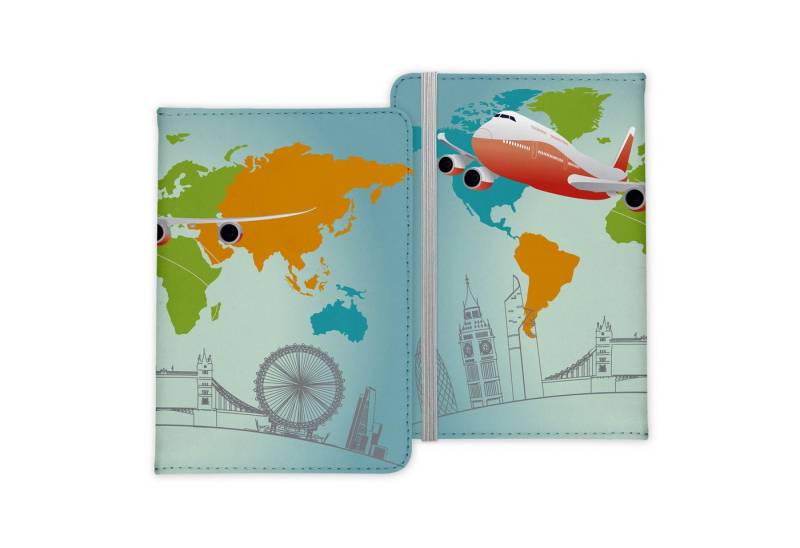 22Feels Dokumententasche Reisepasshülle Cover Reisen Weltkarte Skyline Urlaub Etui Kunstleder, IN DEUTSCHLAND BEDRUCKT von 22Feels