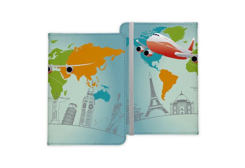 22Feels Dokumententasche Reisepasshülle Cover Reisen Weltkarte Skyline Urlaub Etui Kunstleder, IN DEUTSCHLAND BEDRUCKT von 22Feels