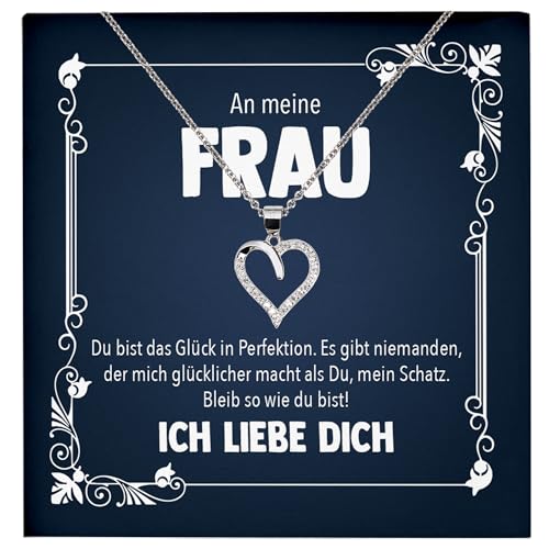 22Feels Ehefrau Geschenk Frauen Schmuck Hochzeitstag Valentinstag Geburtstag - Echt Silber 925 Herz Halskette mit Karte von 22Feels