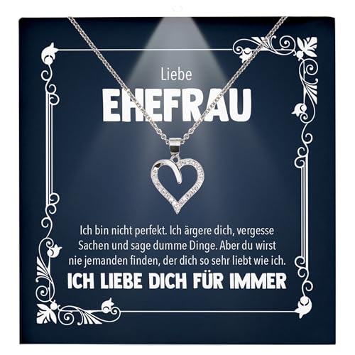 22Feels Ehefrau Geschenk Hochzeitstag Damen Schmuck - Silber 925/000 Herz Halskette - Frauen Schatz Valentinstag Geburtstag Weihnachten - Romantische Ich Liebe Dich Karte Premium LED Licht Etui von 22Feels