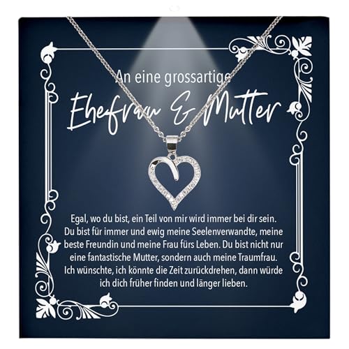 22Feels Ehefrau Geschenk Hochzeitstag Damen Schmuck - Silber 925/000 Herz Halskette - Frauen Schatz Valentinstag Geburtstag Weihnachten - Romantische Ich Liebe Dich Karte Premium LED Licht Etui von 22Feels