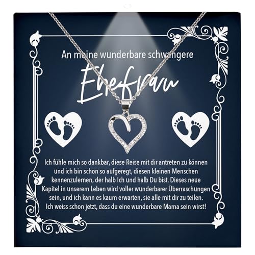 22Feels Ehefrau Geschenk Hochzeitstag Damen Schmuck - Silber 925/000 Herz Halskette - Frauen Schatz Valentinstag Geburtstag Weihnachten - Romantische Ich Liebe Dich Karte Premium LED Licht Etui von 22Feels