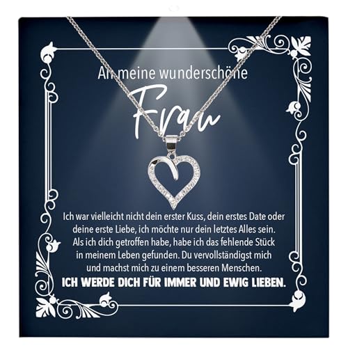 22Feels Ehefrau Geschenk Hochzeitstag Damen Schmuck - Silber 925/000 Herz Halskette - Frauen Schatz Valentinstag Geburtstag Weihnachten - Romantische Ich Liebe Dich Karte Premium LED Licht Etui von 22Feels