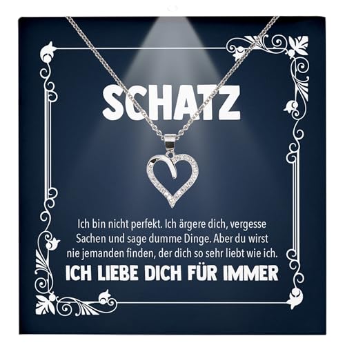 22Feels Ehefrau Geschenk Hochzeitstag Damen Schmuck - Silber 925/000 Herz Halskette - Frauen Schatz Valentinstag Geburtstag Weihnachten - Romantische Ich Liebe Dich Karte Premium LED Licht Etui von 22Feels