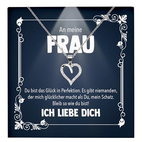 22Feels Ehefrau Geschenk Hochzeitstag Frauen Schmuck - Silber 925/000 Herz Halskette Damen - Ich Liebe Dich Schatz Valentinstag Geburtstag Weihnachten - Romantische Karte Premium LED Licht Etui von 22Feels