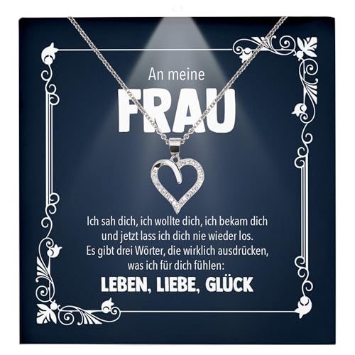 22Feels Ehefrau Geschenk Hochzeitstag Frauen Schmuck - Silber 925/000 Herz Halskette Damen - Ich Liebe Dich Schatz Valentinstag Geburtstag Weihnachten - Romantische Karte Premium LED Licht Etui von 22Feels