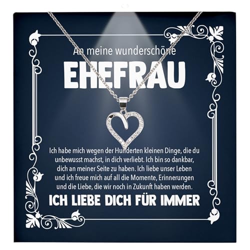 22Feels Ehefrau Geschenk Hochzeitstag Frauen Schmuck - Silber 925/000 Herz Halskette Damen - Ich Liebe Dich Schatz Valentinstag Geburtstag Weihnachten - Romantische Karte Premium LED Licht Etui von 22Feels