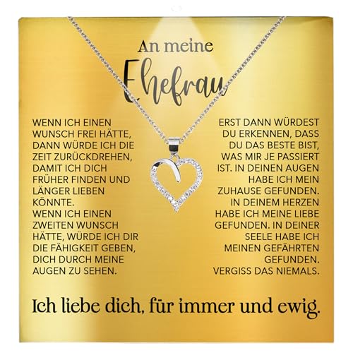 22Feels Ehefrau Geschenk Hochzeitstag Frauen Schmuck - Silber 925/000 Herz Halskette Damen - Ich Liebe Dich Schatz Valentinstag Geburtstag Weihnachten - Romantische Karte Premium LED Licht Etui von 22Feels