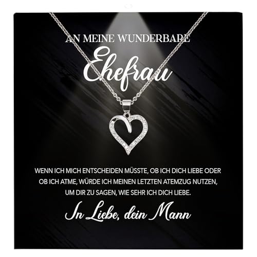 22Feels Ehefrau Geschenk Hochzeitstag Frauen Schmuck - Silber 925/000 Herz Halskette Damen - Ich Liebe Dich Schatz Valentinstag Geburtstag Weihnachten - Romantische Karte Premium LED Licht Etui von 22Feels