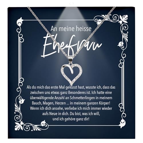 22Feels Ehefrau Geschenk Hochzeitstag Frauen Schmuck - Silber 925/000 Herz Halskette Damen - Ich Liebe Dich Schatz Valentinstag Geburtstag Weihnachten - Romantische Karte Premium LED Licht Etui von 22Feels