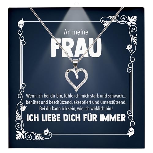 22Feels Ehefrau Geschenk Hochzeitstag Frauen Schmuck - Silber 925/000 Herz Halskette Damen - Ich Liebe Dich Schatz Valentinstag Geburtstag Weihnachten - Romantische Karte Premium LED Licht Etui von 22Feels