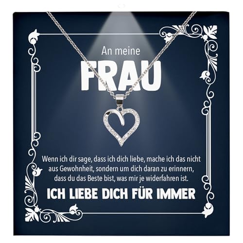 22Feels Ehefrau Geschenk Hochzeitstag Frauen Schmuck - Silber 925/000 Herz Halskette Damen - Ich Liebe Dich Schatz Valentinstag Geburtstag Weihnachten - Romantische Karte Premium LED Licht Etui von 22Feels
