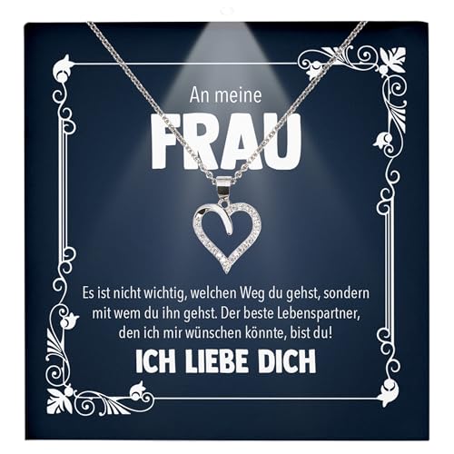 22Feels Ehefrau Geschenk Hochzeitstag Frauen Schmuck - Silber 925/000 Herz Halskette Damen - Ich Liebe Dich Schatz Valentinstag Geburtstag Weihnachten - Romantische Karte Premium LED Licht Etui von 22Feels