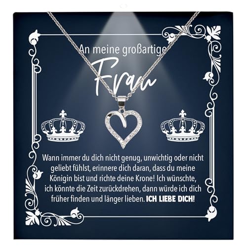 22Feels Ehefrau Geschenk Hochzeitstag Frauen Schmuck - Silber 925/000 Herz Halskette Damen - Ich Liebe Dich Schatz Valentinstag Geburtstag Weihnachten - Romantische Karte Premium LED Licht Etui von 22Feels
