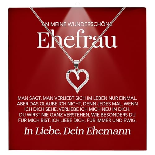 22Feels Ehefrau Geschenk Hochzeitstag Frauen Schmuck - Silber 925/000 Herz Halskette Damen - Ich Liebe Dich Schatz Valentinstag Geburtstag Weihnachten - Romantische Karte Premium LED Licht Etui von 22Feels