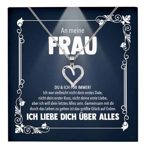 22Feels Ehefrau Geschenk Hochzeitstag Frauen Schmuck - Silber 925/000 Herz Halskette Damen - Ich Liebe Dich Schatz Valentinstag Geburtstag Weihnachten - Romantische Karte Premium LED Licht Etui von 22Feels