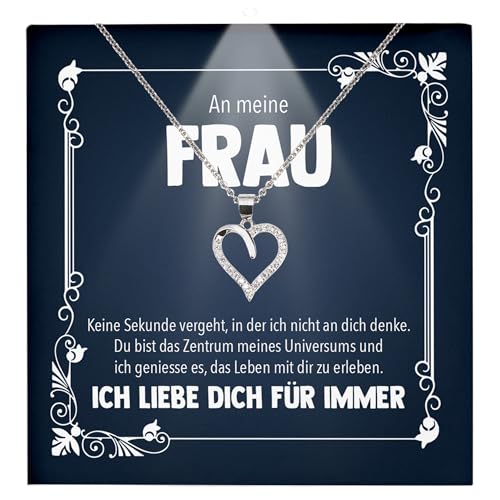 22Feels Ehefrau Geschenk Hochzeitstag Frauen Schmuck - Silber 925/000 Herz Halskette Damen - Ich Liebe Dich Schatz Valentinstag Geburtstag Weihnachten - Romantische Karte Premium LED Licht Etui von 22Feels