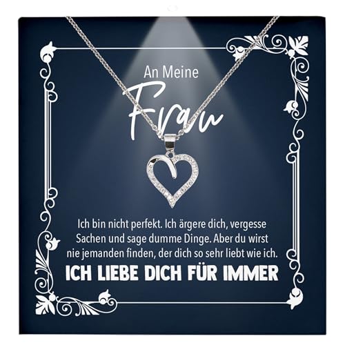 22Feels Ehefrau Geschenk Hochzeitstag Frauen Schmuck - Silber 925/000 Herz Halskette Damen - Ich Liebe Dich Schatz Valentinstag Geburtstag Weihnachten - Romantische Karte Premium LED Licht Etui von 22Feels