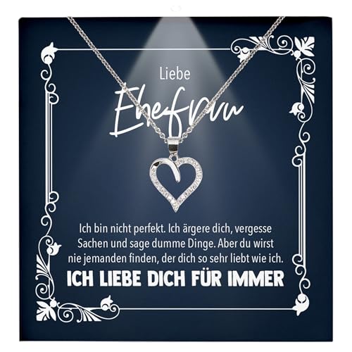 22Feels Ehefrau Geschenk Hochzeitstag Frauen Schmuck - Silber 925/000 Herz Halskette Damen - Ich Liebe Dich Schatz Valentinstag Geburtstag Weihnachten - Romantische Karte Premium LED Licht Etui von 22Feels
