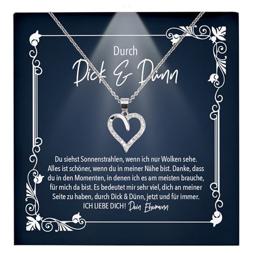 22Feels Ehefrau Geschenk Hochzeitstag Frauen Schmuck - Silber 925/000 Herz Halskette Damen - Ich Liebe Dich Schatz Valentinstag Geburtstag Weihnachten - Romantische Karte Premium LED Licht Etui von 22Feels