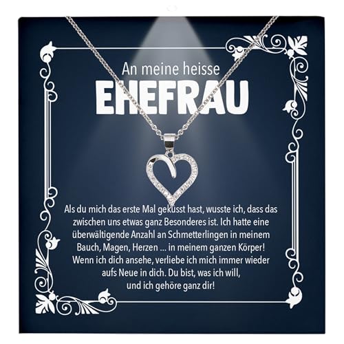 22Feels Ehefrau Geschenk Hochzeitstag Frauen Schmuck - Silber 925/000 Herz Halskette Damen - Ich Liebe Dich Schatz Valentinstag Geburtstag Weihnachten - Romantische Karte Premium LED Licht Etui von 22Feels