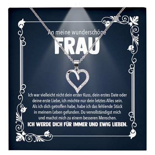 22Feels Ehefrau Geschenk Hochzeitstag Frauen Schmuck - Silber 925/000 Herz Halskette Damen - Ich Liebe Dich Schatz Valentinstag Geburtstag Weihnachten - Romantische Karte Premium LED Licht Etui von 22Feels