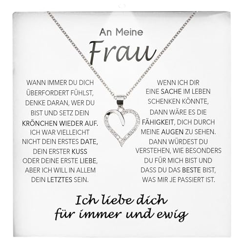22Feels Ehefrau Geschenk Hochzeitstag Frauen Schmuck - Silber 925/000 Herz Halskette Damen - Ich Liebe Dich Schatz Valentinstag Geburtstag Weihnachten - Romantische Karte Premium LED Licht Etui von 22Feels