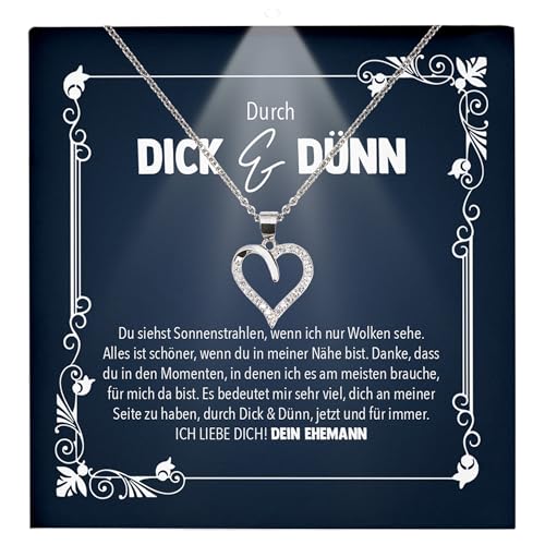 22Feels Ehefrau Hochzeitstag Geschenk Frauen Schmuck - Silber 925/000 Herz Halskette Damen - Ich Liebe Dich Schatz Valentinstag Geburtstag Weihnachten - Romantische Karte Premium LED Licht Etui von 22Feels