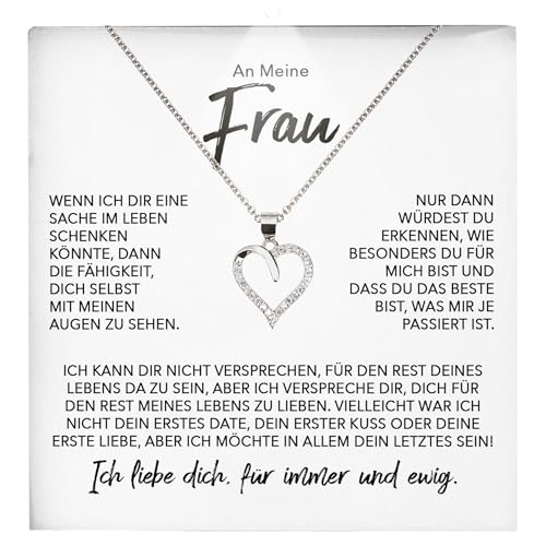 22Feels Ehefrau Hochzeitstag Geschenk Frauen Schmuck - Silber 925/000 Herz Halskette Damen - Ich Liebe Dich Schatz Valentinstag Geburtstag Weihnachten - Romantische Karte Premium LED Licht Etui von 22Feels