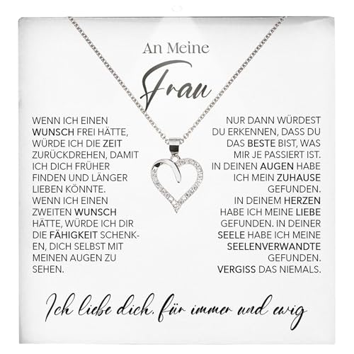22Feels Ehefrau Hochzeitstag Geschenk Frauen Schmuck - Silber 925/000 Herz Halskette Damen - Ich Liebe Dich Schatz Valentinstag Geburtstag Weihnachten - Romantische Karte Premium LED Licht Etui von 22Feels