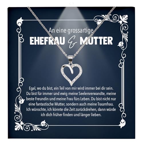 22Feels Ehefrau Muttertag Geschenk Frauen Schmuck - Silber 925/000 Herz Halskette Damen - Ich Liebe Dich Schatz Valentinstag Geburtstag Weihnachten - Romantische Karte Premium LED Licht Etui von 22Feels