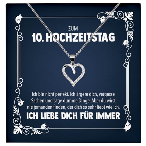 22Feels Ehefrau zum 10. Hochzeitstag Geschenk Ich Liebe Dich Frauen Schmuck Silber 925/000 Herz Halskette Damen Collier mit 23 Zirkonia Steinen von 22Feels