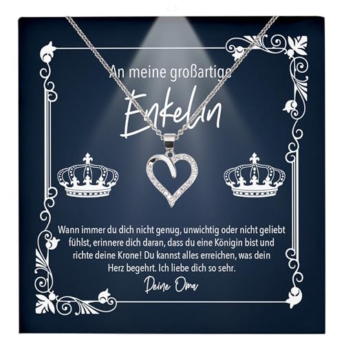 22Feels Enkelin Geschenk von Oma - Mädchen Schmuck Frauen Silber 925/000 Herz Halskette - Konfirmation Firmung 18. Geburtstag Weihnachten Schulabschluss Bachelor Master - Karte Premium LED Licht Etui von 22Feels