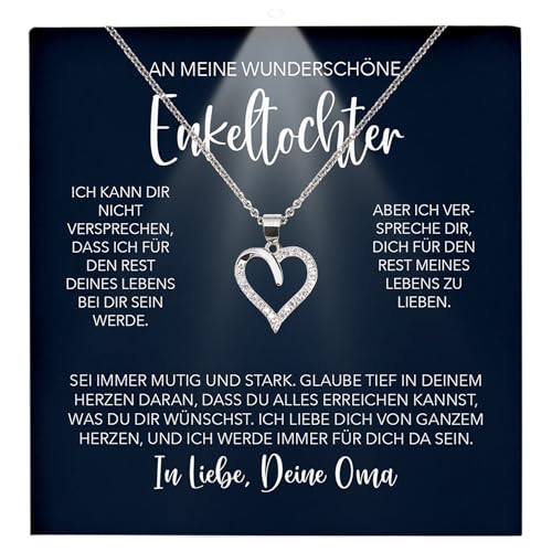 22Feels Enkelin Geschenk von Oma Opa - Mädchen Schmuck Frauen Silber 925/000 Herz Halskette - Konfirmation Firmung 18. Geburtstag Weihnachten Abitur Bachelor Master - Karte Premium LED Licht Etui von 22Feels