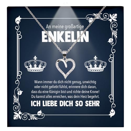 22Feels Enkelin Geschenk von Oma Opa - Mädchen Schmuck Frauen Silber 925/000 Herz Halskette - Konfirmation Firmung 18. Geburtstag Weihnachten Abitur Bachelor Master - Karte Premium LED Licht Etui von 22Feels