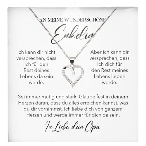 22Feels Enkelin Geschenk von Opa - Mädchen Schmuck Frauen Silber 925/000 Herz Halskette - Konfirmation Firmung 18. Geburtstag Weihnachten Abitur Bachelor Master - Karte Premium LED Licht Etui von 22Feels
