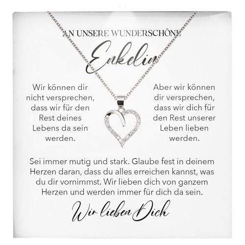 22Feels Enkelin Geschenk von Oma Opa - Silber 925/000 Herz Halskette - Frauen Schmuck mit Karte und Premium LED Etui - Mädchen Konfirmation Firmung Geburtstag Weihnachten Schulabschluss Universität von 22Feels