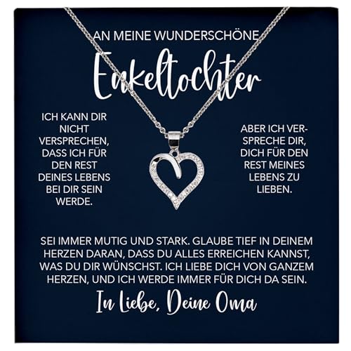 22Feels Enkelin Geschenk von Oma Silber 925/000 Herz Halskette mit Karte Mädchen Frauen Schmuck Enkelkind Geburtstag Damen Weihnachten Firmung Konfirmation von 22Feels