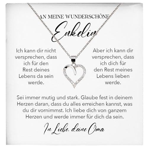 22Feels Enkelin Geschenk von Oma Silber 925/000 Herz Halskette mit Karte Mädchen Frauen Schmuck Enkelkind Geburtstag Damen Weihnachten Firmung Konfirmation von 22Feels