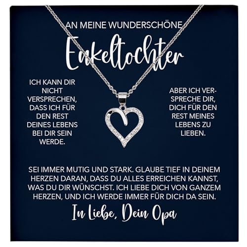 22Feels Enkelin Geschenk von Opa Silber 925/000 Herz Halskette mit Karte Mädchen Frauen Schmuck Enkelkind Geburtstag Damen Weihnachten Firmung Konfirmation von 22Feels