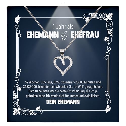 22Feels Erster Hochzeitstag Geschenk Ehefrau Frauen Schmuck - Silber 925/000 Herz Halskette Damen - An Meinen Schatz - Romantisch Ich Liebe Dich Kette - Karte Premium LED Licht Etui von 22Feels